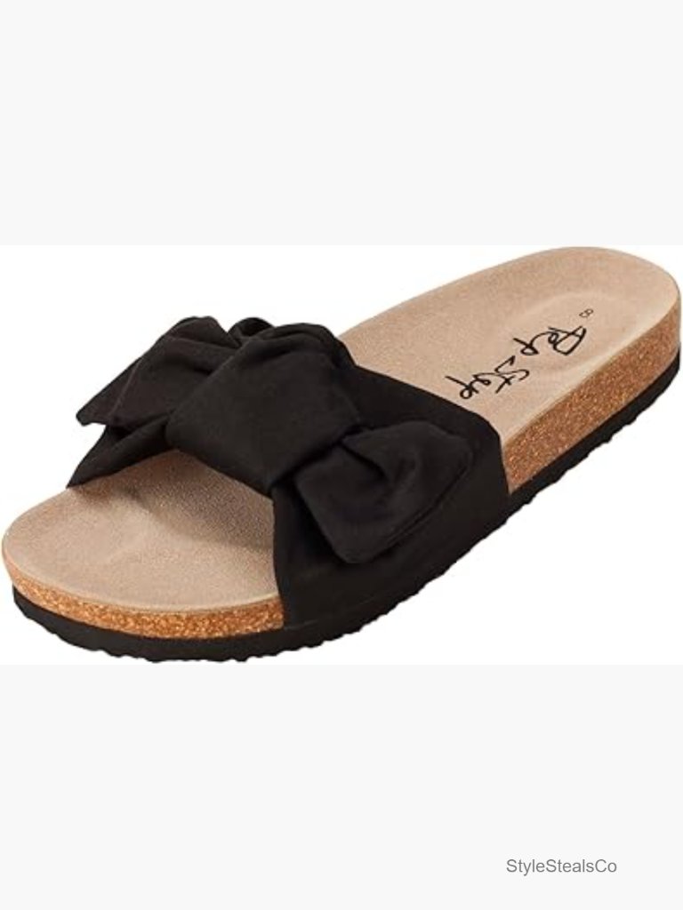 Slip On Cork Slide Sandals Dressy Summer Bow Tie Knot